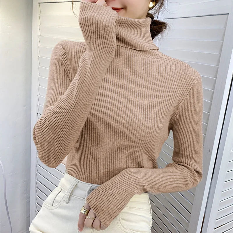 Women Fall Turtleneck Sweater Knitted Soft Pullovers Cashmere Jumpers Basic Soft Sweaters For Women 2024 Autumn Winter