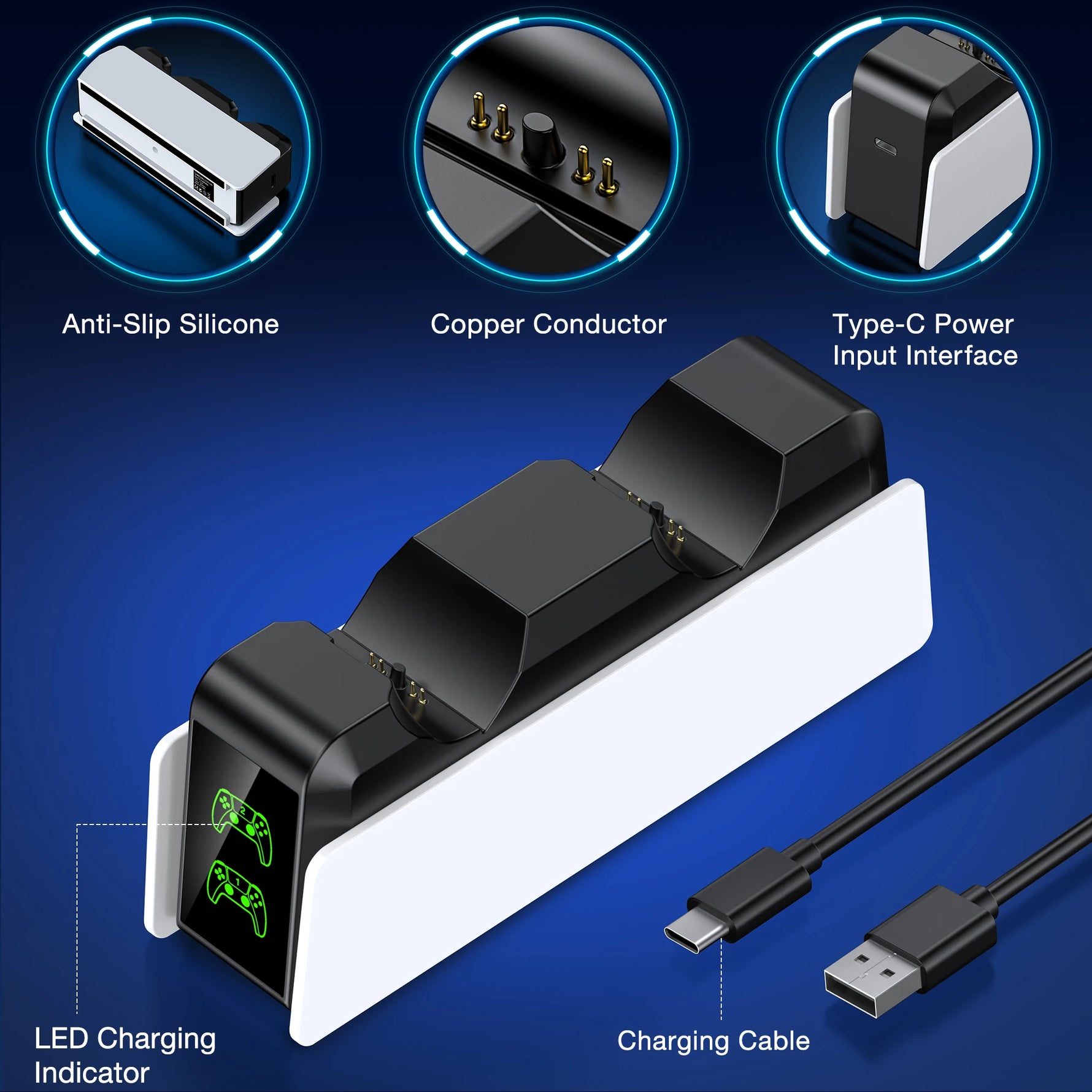 Dual Fast Charger for PS5 Wireless Controller Stand for Sony PlayStation 5 Gamepad DualSense controller Charging Base