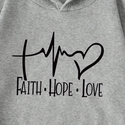 Faith Hope Love Letter Graphic Women Hoody Street Casual Loose Sweatshirt Autumn Fleece Hooded Hip Hop O-Neck Clothing Female