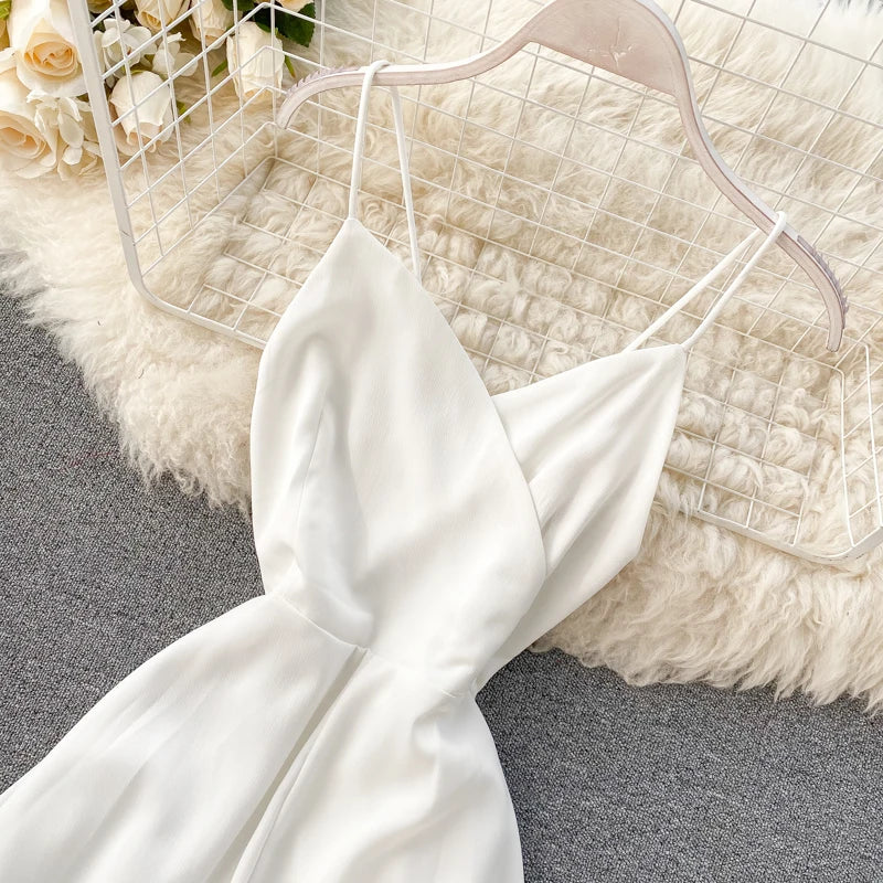 Women Sexy Beach Long Dress Summer V-neck Elegant White Evening Party Dressesladies Backless Bandage Satin Dress Vestidos
