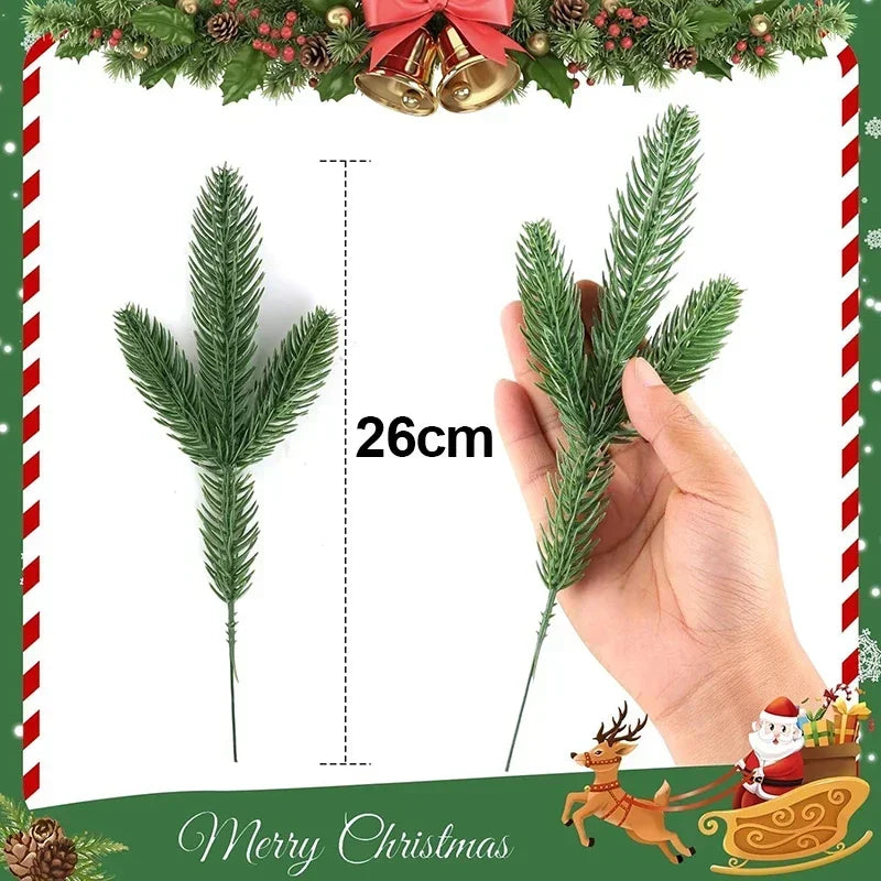 Wholesale Pine Needle Branch Artificial Christmas Green Snow Frosted Fake Plants Sprigs Stem DIY Wreath Home Garland Decorations