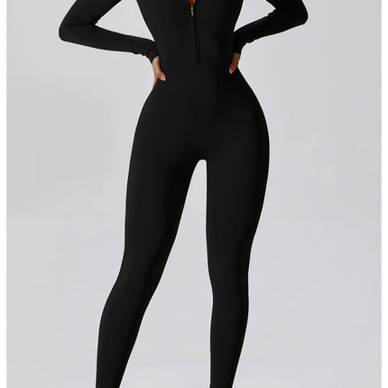 Yoga Boilersuit Long Sleeved Women's Sportswear Gym Zipper Jumpsuits Workout High-intensity Fitness One-piece Skin-tight Garment