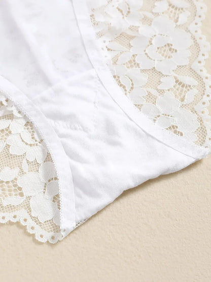 1 Set Elegant Erotic Lace Embroidery Breathable Fabric Lingeries : Push-Up Bra, Low Waist Sheer Panty - Ultimate Valentine's Day