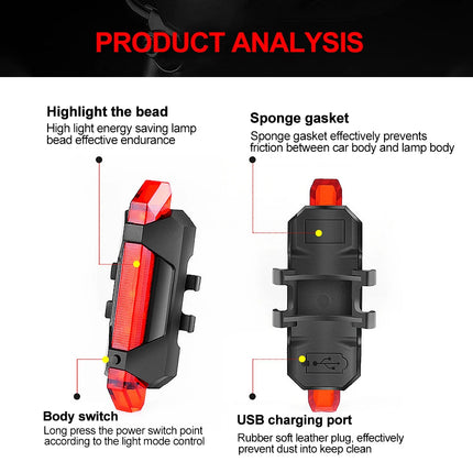 USB Rechargeable Bike Light Taillight Easy to Install 3 Modes Bicycle Light Accessories for the Bicycle