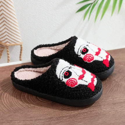 Warm Plush Slippers Women's Winter Halloween Black Spider Web Home Cotten Slippers Flip Men Indoor Floor Slippers Party Gifts
