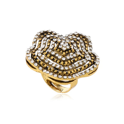 Fashion New Creative Design Style Personalized Exaggerated Layered Full Diamond Ring Geometric Retro Temperament Ring