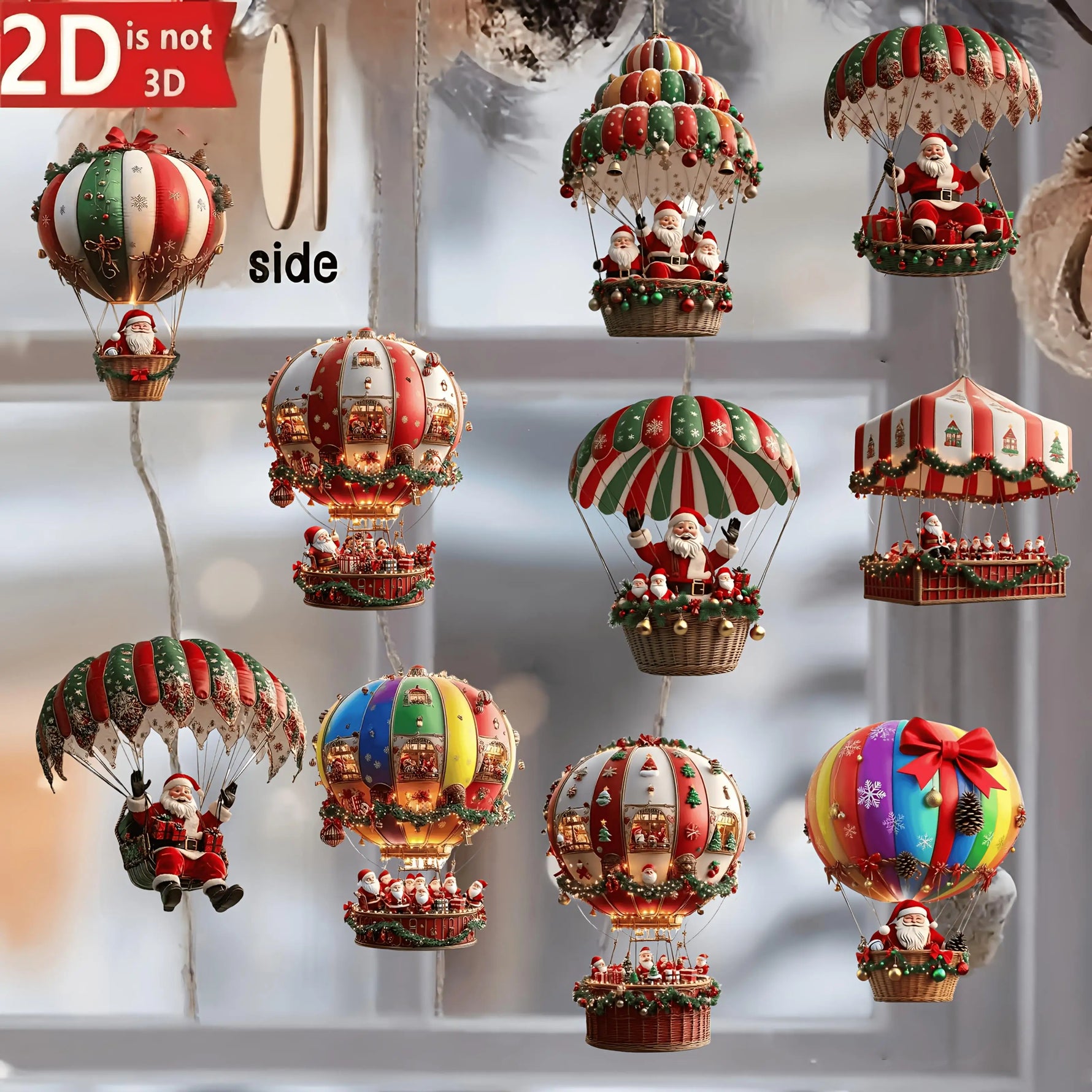 A Set of 10Pcs Santa Claus Parachute Series Handmade Wooden Hanging Ornaments - Perfect Holiday Gift Decoration for Home and Garden