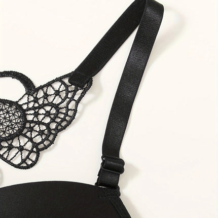 1 Piece Lace Stitching Bra   Panties Front Buckle Push Up Bra  Scallop Trim Panties Lingerie Set  Women's Lingerie Underwear