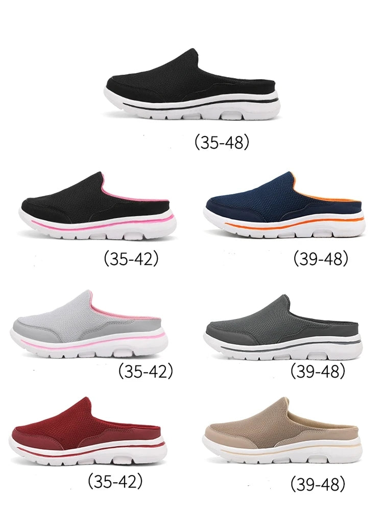 2024 Summer new breathable mesh shoes outdoor non-slip walking shoes comfortable sandals men half slippers casual loafers 35-48