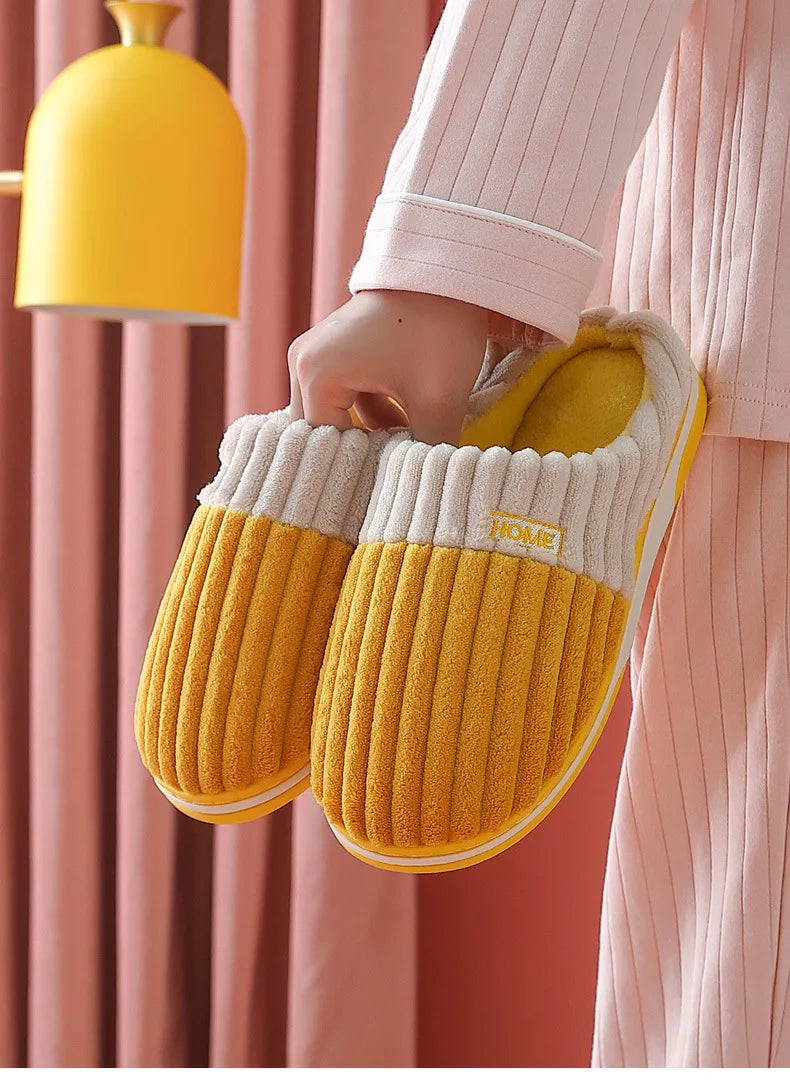 Bebealy Men Shoes Fur Women Slippers Winter House Shoes For Women Indoor Plush Warm Women Shoes 2024 Casual Home Shoes For Men