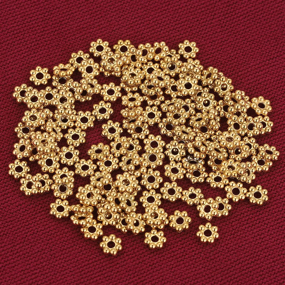 50pcs Stainless Steel Daisy Snowflake Flower Spacer Beads Gold Plated Loose Bead Cap for DIY Needlework Jewelry Making Bracelet