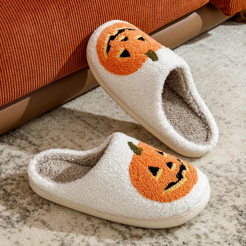 Classics Pumpkin Halloween Women's Slippers Winter Indoor Cartoon Comfort Home Bedroom Soft Causal Flat Plush Shoes for Gift
