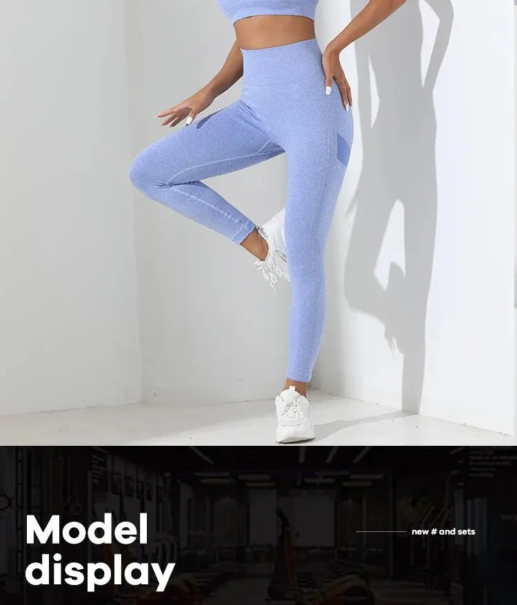 Yoga Basic 2pcs Seamless High Stretch Yoga Set Tracksuit Gym Set Crisscross Back Cami Hip-hugging Tummy Control Leggings