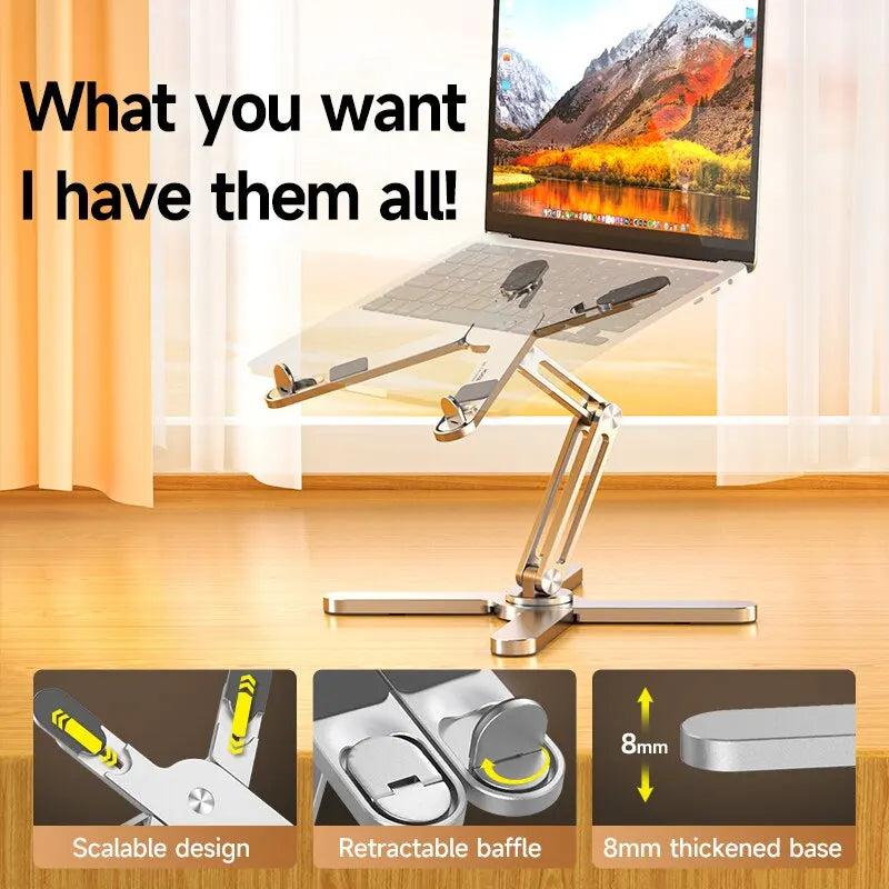 Portable Aluminum Alloy Tablet Bracket Foldable Telescopic Laptop Desktop Stand 360° Rotation Lifting Notebook Table Holder