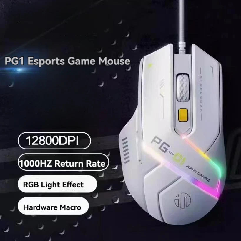 Inphic Pg1 Wired Mouse Gaming Mouse RGB Light Emitting   Macro Programming 12800DPI  6 Keys Computer Mouse For Office Home