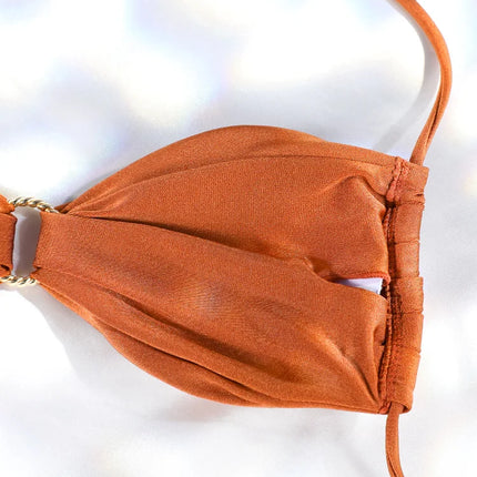 Solid Color Bikinis Push Up Swimwear Women Halter Bikini Set Shiny Swimsuit Push Up Bathing Suits Bandage Beachwear Thong