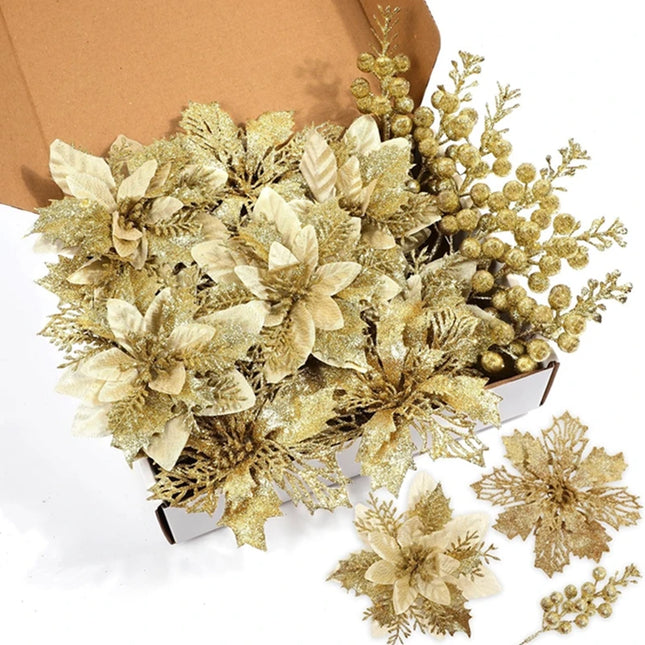 22Pcs Christmas Decoration Artificial Flowers Berry Bouquet Christmas Tree Ornament Home Decor New Year Navidad Gift Accessories