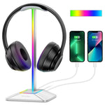 RGB Headphones Stand Holder Desk Gaming Headset with 2 USB Ports Cool Display Holder Non-Slip Rubber Base for Gamer