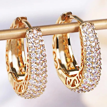 RAKOL Hollow Gold Color Hoop Earrings for Women Paved Dazzling CZ Stone Luxury Trendy Female Circle Earrings Statement Jewelry