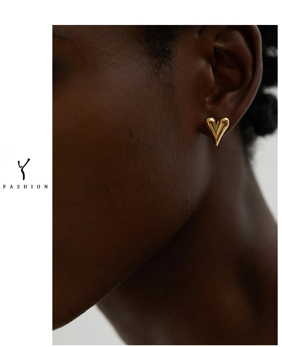 Yhpup Stainless Steel Chic Heart Huggie Hoop Earrings Charm Gold Color Tarnish Free Trendy Fashion Jewelry for Women Bijoux