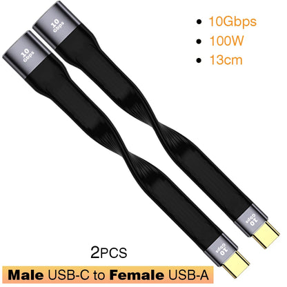USB3.1 10Gbps Short Cable 13cm PD 100W USB to Type C Cable Converter OTG USB Adapter USB4 20Gbps Cable 22cm for SSD Power Bank