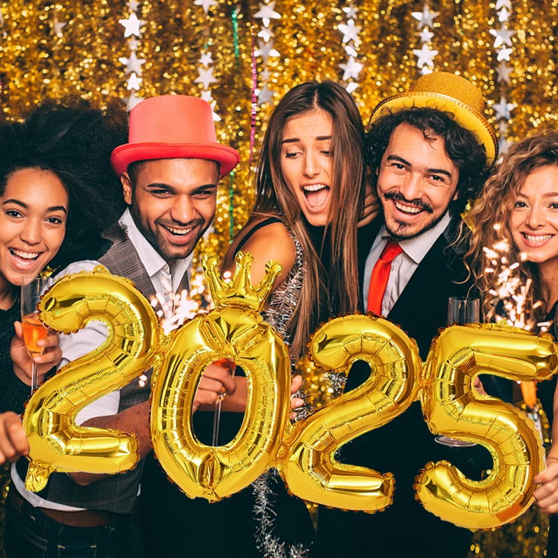 2025 Crown Number Foil Balloons Happy New Year Eve Party Decoration Photo Booth Props Supplies Christmas Home Decor Navidad 2024