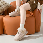 Comwarm Women Cotton Slippers Winter Warm Plush Lined Outdoor Slides Couple Non-slip Furry House Slippers Soft Cozy Cotton Shoes