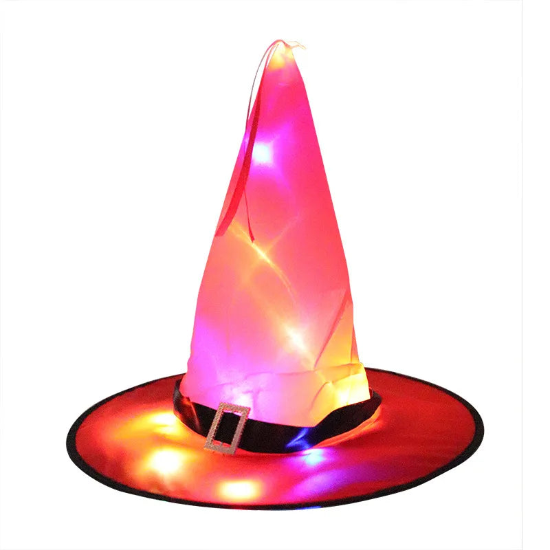 LED Halloween Flashing Light Witch Hat Starry Sky Ghost Festival Dress Up Glowing Elf Ghost Hat Lamp Home Decoration