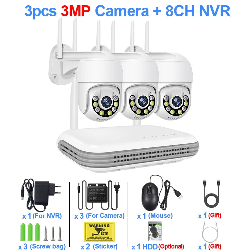Smar 3MP Wireless CCTV Security Camera System PTZ Wifi Camera Outdoor Surveillance Camera Kit  Alarm 8CH NVR WIFI Camera Set