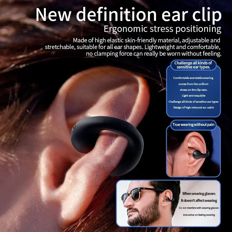 T75 Sport Bone-Conduction Bluetooth 5.3 Earphones HiFi Sound Wireless Headphones Earclip Waterproof Open Ear Headset Earring