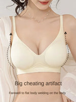 Flat Chest Solution Bra for Women Thickened Push Up Cups No Steel Ring Seamless Invisible Lift Small Chest Enhancement B C Cup