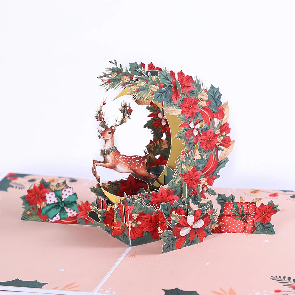 1pc Vintage Christmas Pop-Up Card, Merry Christmas Greeting Card with Massage Card and Envelop, Christmas Tree Santa Snowman
