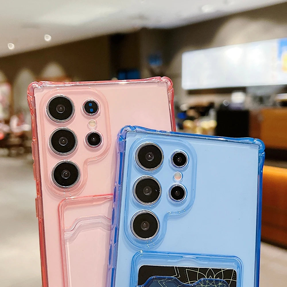 Phone Case For Samsung Galaxy S21 FE S22 S23FE S24 Plus Ultra - Clear Transparent Wallet Card Holder Silicone Protective Cover