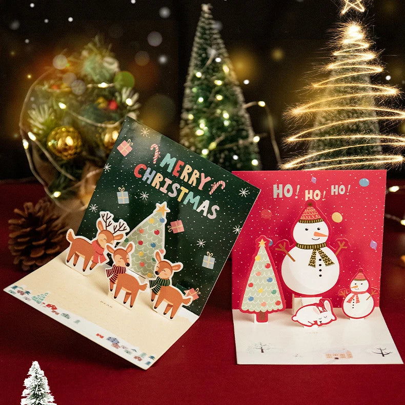 5/1PCS 3D Pop UP Christmas Greeting Cards with Envelope Friend Family Blessing Postcard Birthday New Year Christmas Decoration