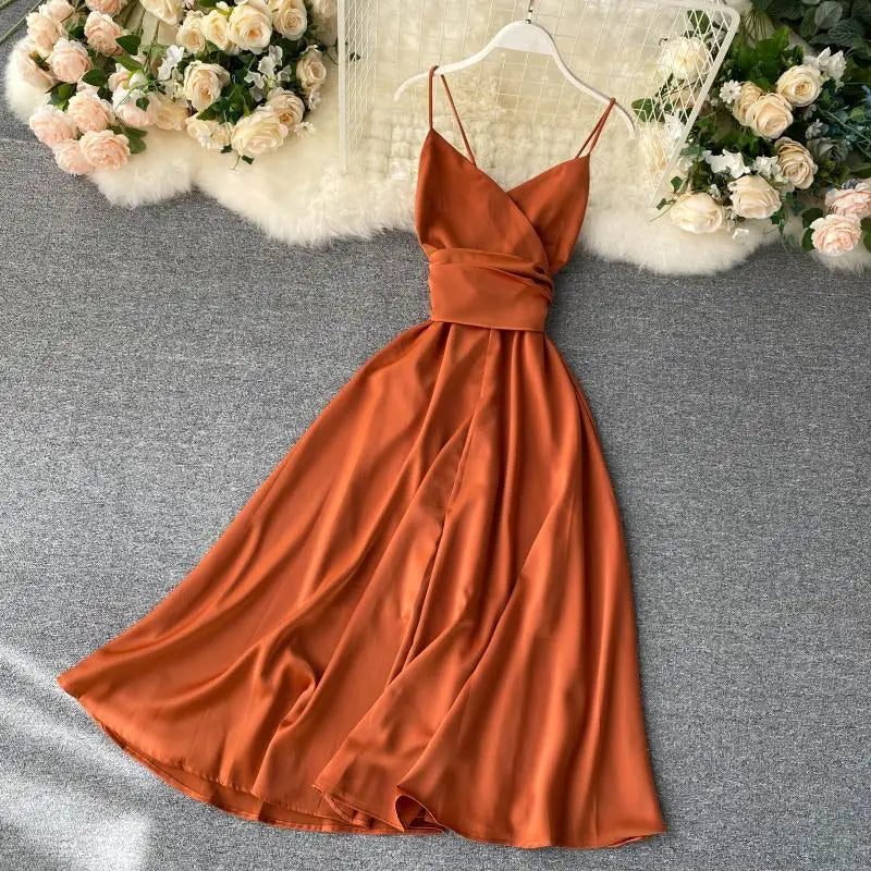 Women Sexy Beach Long Dress Summer V-neck Elegant White Evening Party Dressesladies Backless Bandage Satin Dress Vestidos