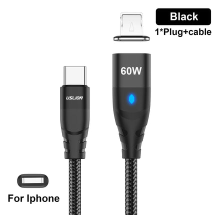 USLION PD 60W Magnetic Fast Charger Cable for iPhone 14 13 Pro Max Xiaomi 12 POCO USB C To Type C Data Charging Wire for Macbook
