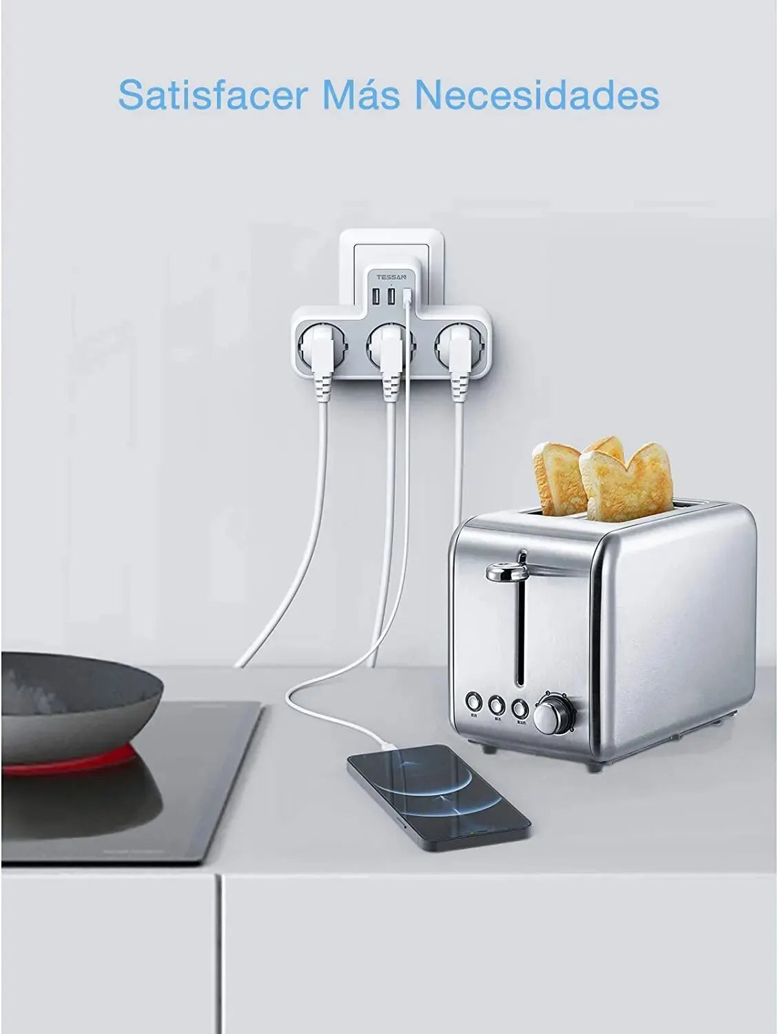 TESSAN EU Plug Power Strip with 3 AC Outlets +3 USB Ports, 6 In 1 Wall Charger Power Socket Adapter Overload Protection for Home