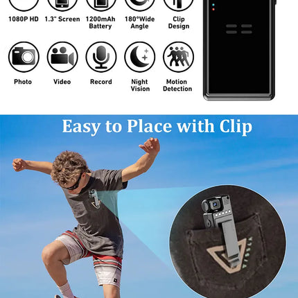 JOZUZE 1.3inch Screen 1080P Sports HD Mini Camera Portable Digital Video Recorder BodyCam Infrared Night Vision Police Camcorder