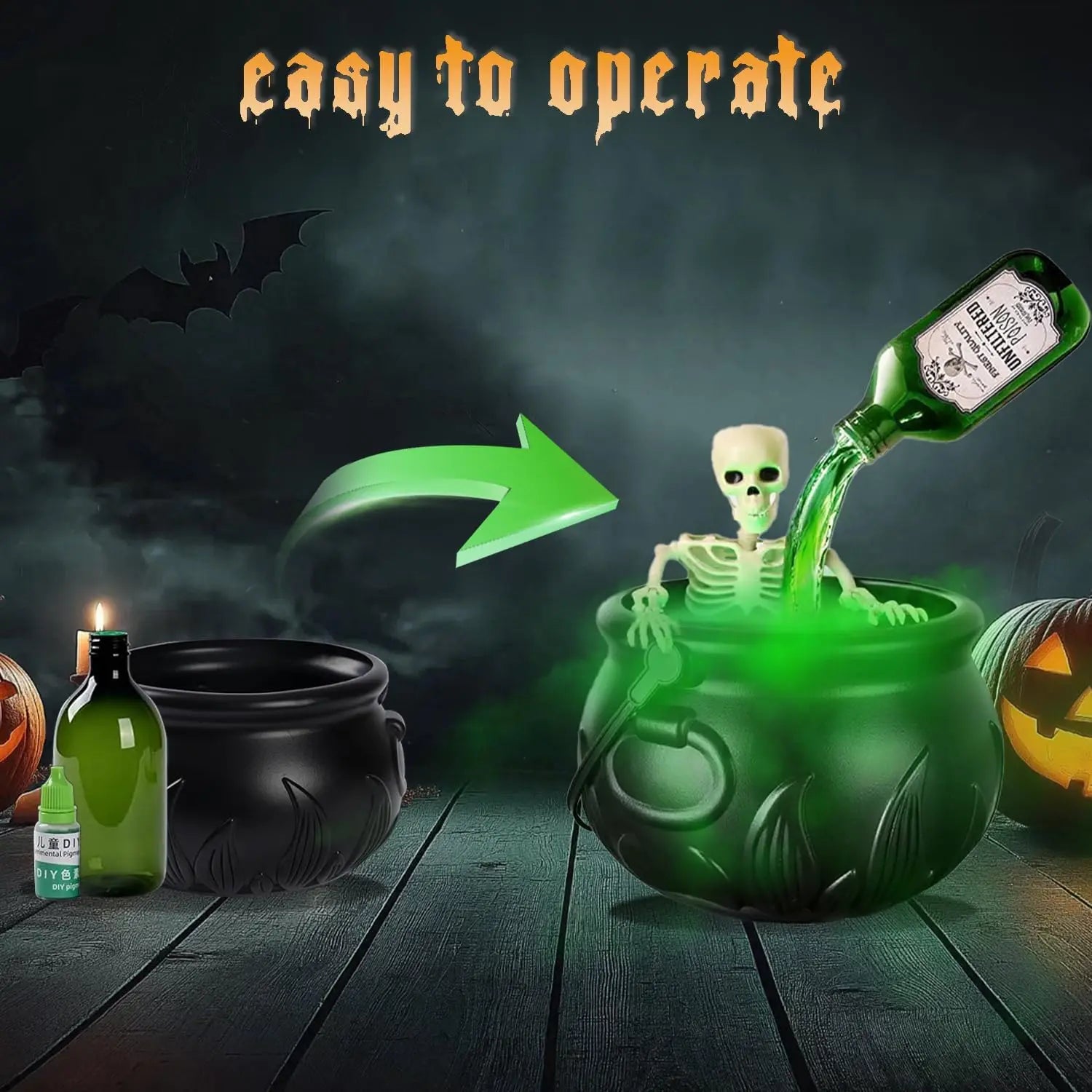 Sets Witch Cauldron Decoration With Magic Levitation Potion Bottle And Atomizer Dark Plastic Magic Basin Suitable for Halloween