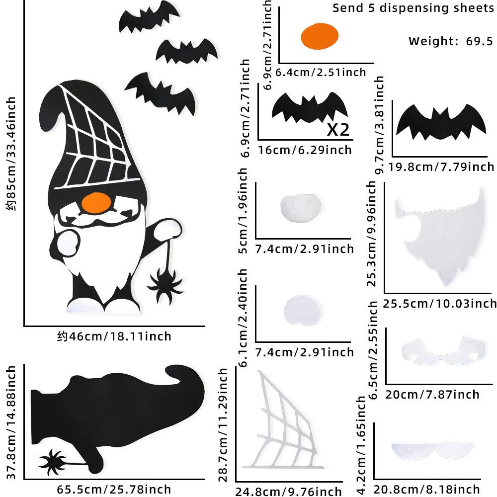 Halloween Decoration,DIY Felt Cloth Stickers for Home,Devil,Witch Hat,Glass Window Stickers, Halloween Party Door Stickers