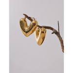 Yhpup Fat Fashion Stainless Steel Heart Chunky Hoop Earrings Charm Metal Texture Rust Proof Versatile Jewelry серьги тренд