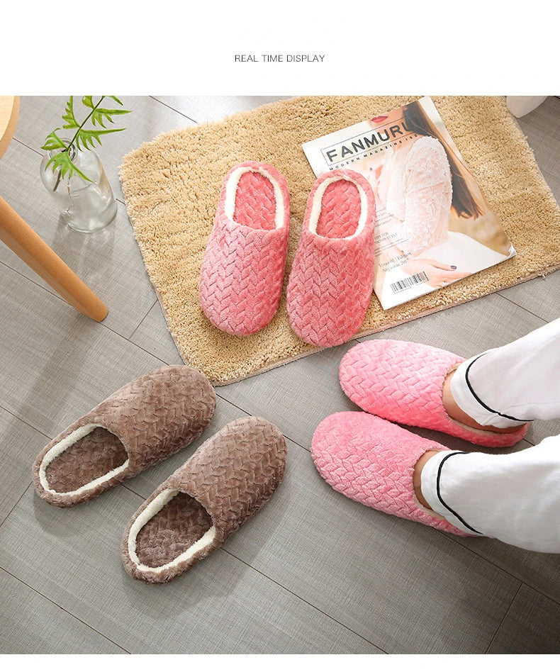 Women Winter Home Fur Slippers Cartoon Cat Non-Slip Soft Warm House Indoor Bedroom Men Couples Boys Girl Memory Foam Floor Shoes