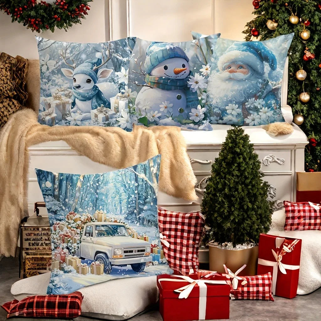 Christmas decoration pillowcase New Year Gift Snowman Fawn Santa Claus car pattern home decoration sofa cushion cover