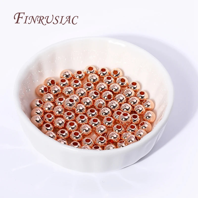 18K Gold Plated Separators For Bead,Spacers Beads For Jewelry Making,Brass Metal Round Beads,DIY Bracelets/Necklace Accessories