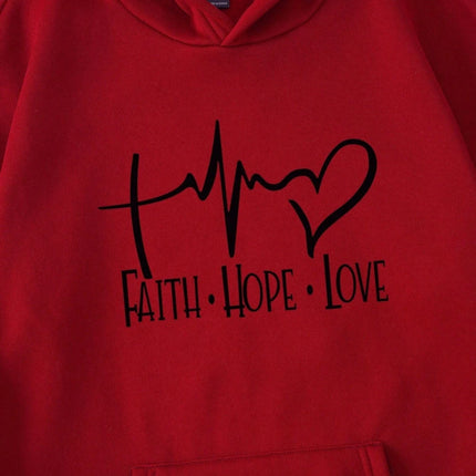 Faith Hope Love Letter Graphic Women Hoody Street Casual Loose Sweatshirt Autumn Fleece Hooded Hip Hop O-Neck Clothing Female