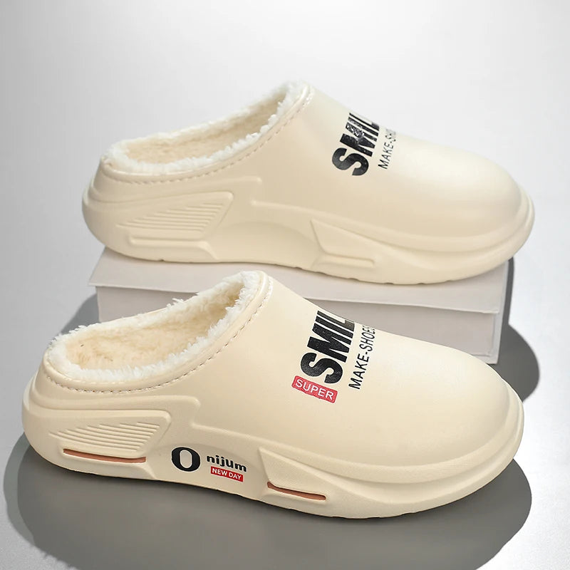 New Winter Men Warm Slippers Cotton Slippers Outdoor Indoor Cotton Shoes Waterproof Mens Comfortable Home Bedroom Plush Slippers