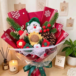 Santa Claus Plush Doll With Crochet Flowers Creative Christmas Day Handmade Bouquets Home Table Decora Pefect Gifts For Friends