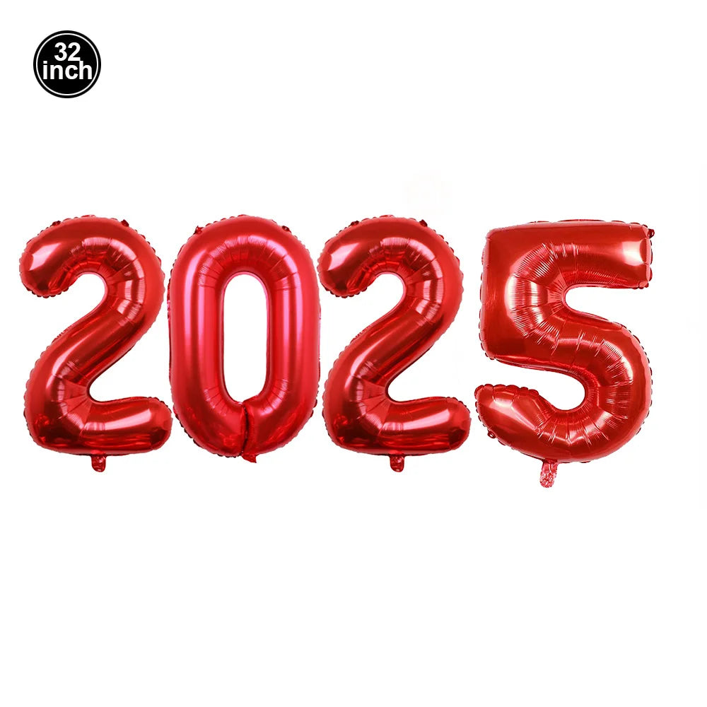 Happy New Year 2025 Balloons Gold Number 2025 Foil Balloons Happy New Year Letters Balloon Banner Gold New Years Eve Party Decor