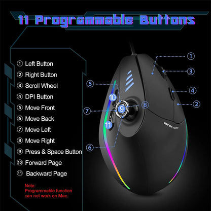 ZELOTES Vertical Gaming Mouse Wired USB Ergonomic Mice RGB Joysticks Programmable Laser Mice 10000 DPI For Gamer PC Computer C18