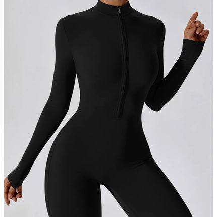 Yoga Boilersuit Long Sleeved Women's Sportswear Gym Zipper Jumpsuits Workout High-intensity Fitness One-piece Skin-tight Garment